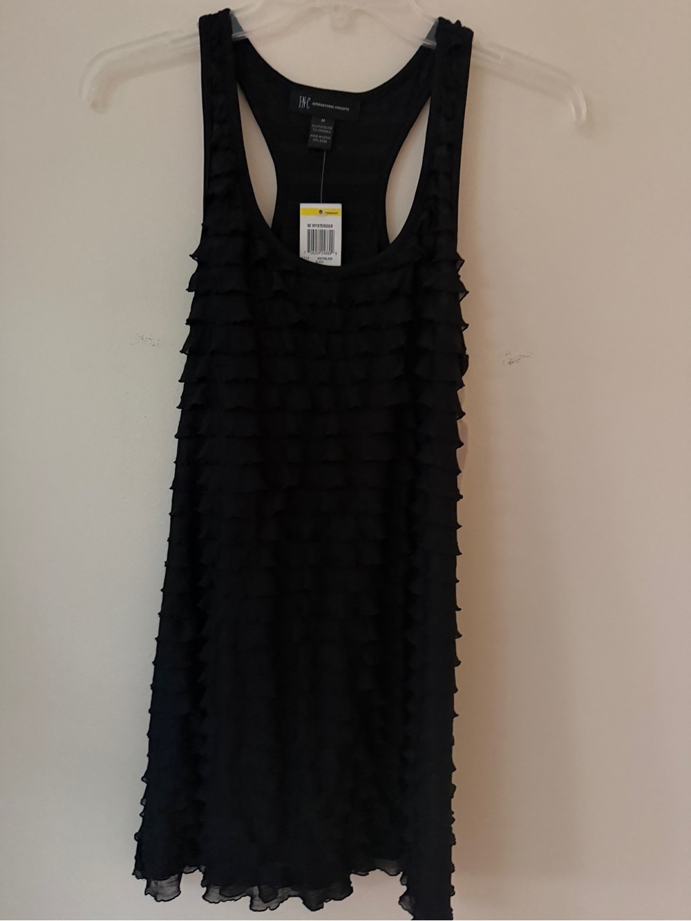 INC International Concepts Black Layered Ruffle Racerback Top